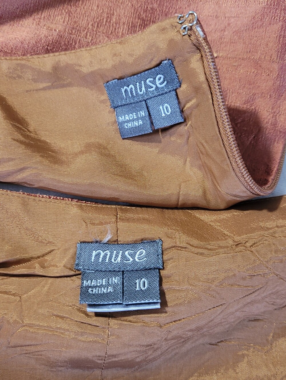 Muse Rust Orange 100% Silk Floral Embroidered Two-Piece Skirt Size 10 - Picture 6 of 10